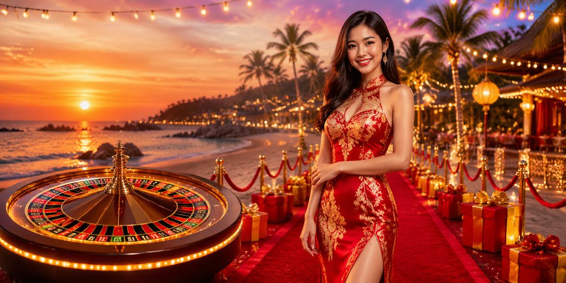 Khung cảnh biển Phú Quốc với người chơi roulette trực tuyến trên thiết bị di động